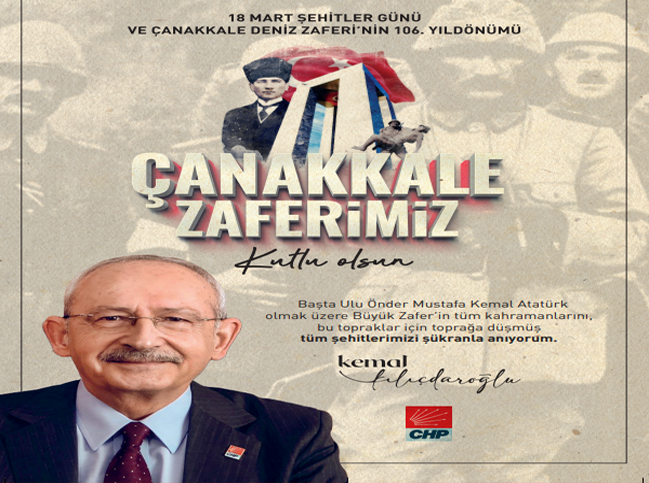 CHP Biga İlçe Başkanı Osman Öztürk, CHP genel merkezinden gelen mesaj ile, Çanakkale Zaferini kutladı