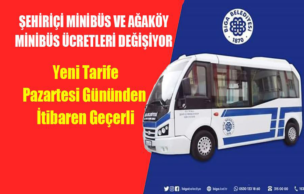 Biga Şehiriçi Minibüsleri Ve Ağaköy Minibüs Ücretleri Değişti